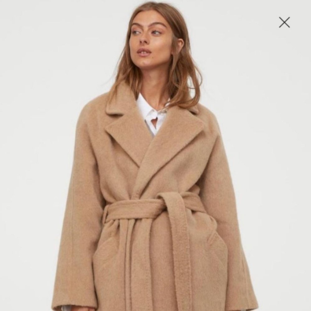 NWT H&M CAMEL Tie Belt Coat SIZE XXL